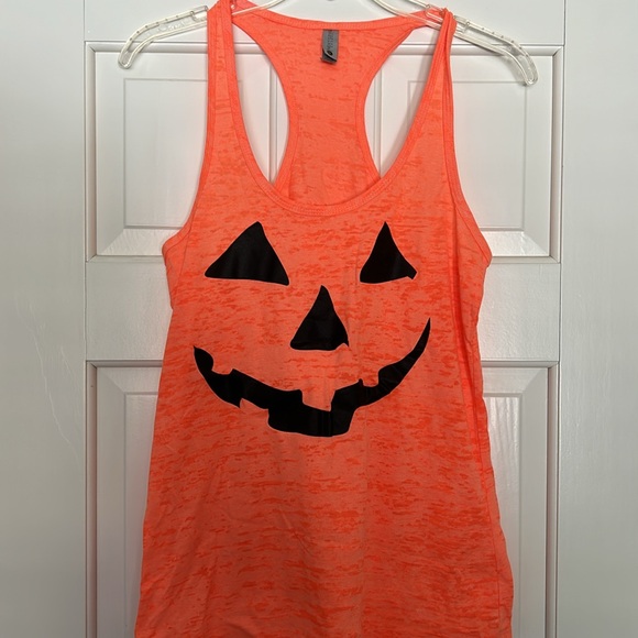 Women's Halloween Pumpkin Face Burnout Racerback Tank Top, Orange, Size M - Picture 2 of 4